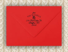 Holiday Personalized Self-inking Round Return Address Stamp on Envelope