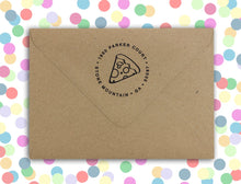Pizza Personalized Self-inking Round Return Address Stamp on Envelope