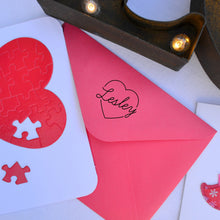 Heart Name Personalized Self-inking Round Return Address Stamp on Envelope