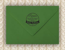 Holiday Personalized Self-inking Round Return Address Stamp on Envelope