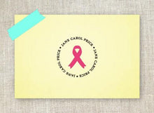 Awareness Ribbon Personalized Self Inking Round Return Address Stamp Pink and Grapefruit Ink